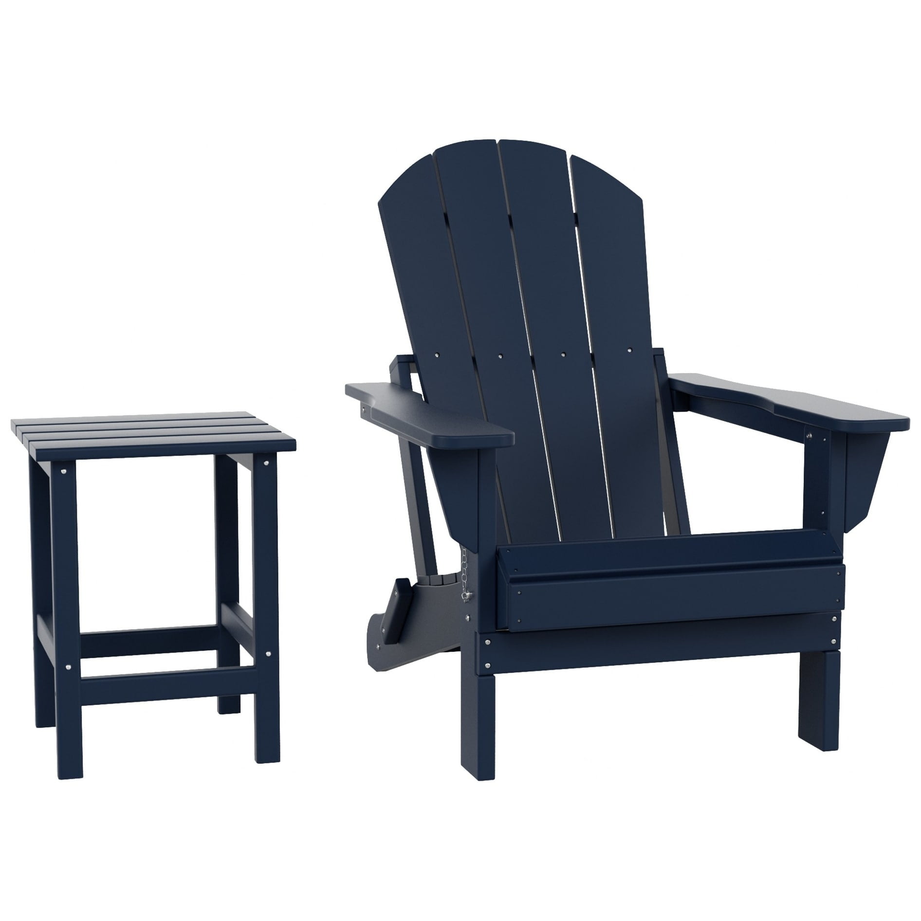 Polytrends  Laguna Hdpe All Weather Outdoor Patio Foldable Adirondack Chair With Side Table (2-Piece Set) Navy Blue