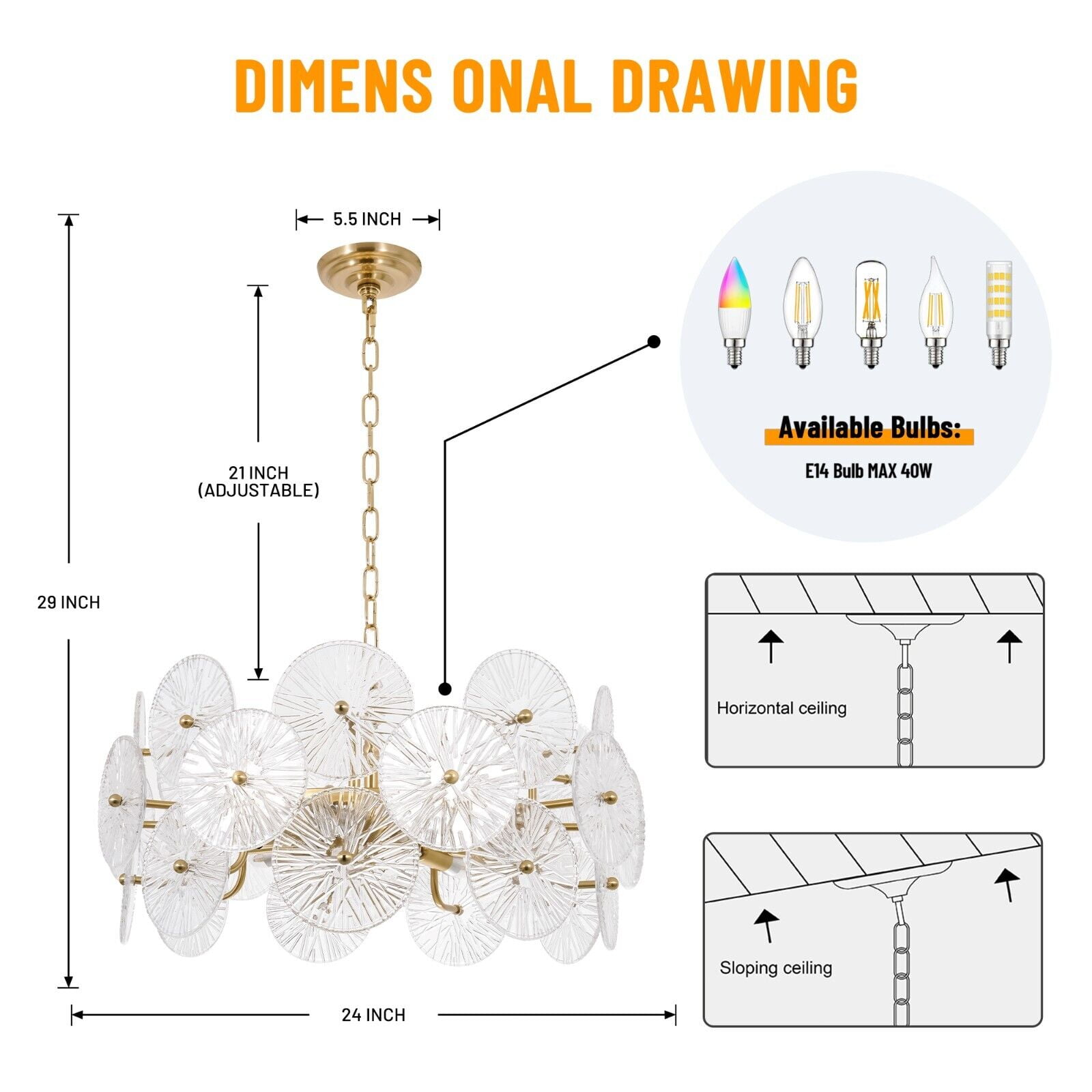 KPIBEST Gold Chandeliers for Dining Room L23.6 inch Chandelier Light Fixture, Dining Room Chandelier Over Table, E14 Base Chandelier for Bedroom, Living Room, Foyer