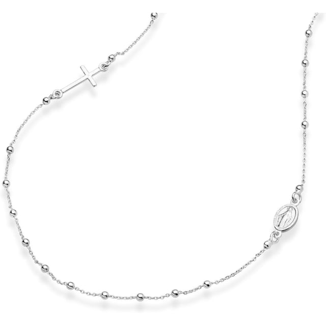 Collar de plata de ley 925 con abalorio de rosario italiano de cruz lateral 16, 18, 22, delicado collar de cadena para mujeres, adolescentes y niñas