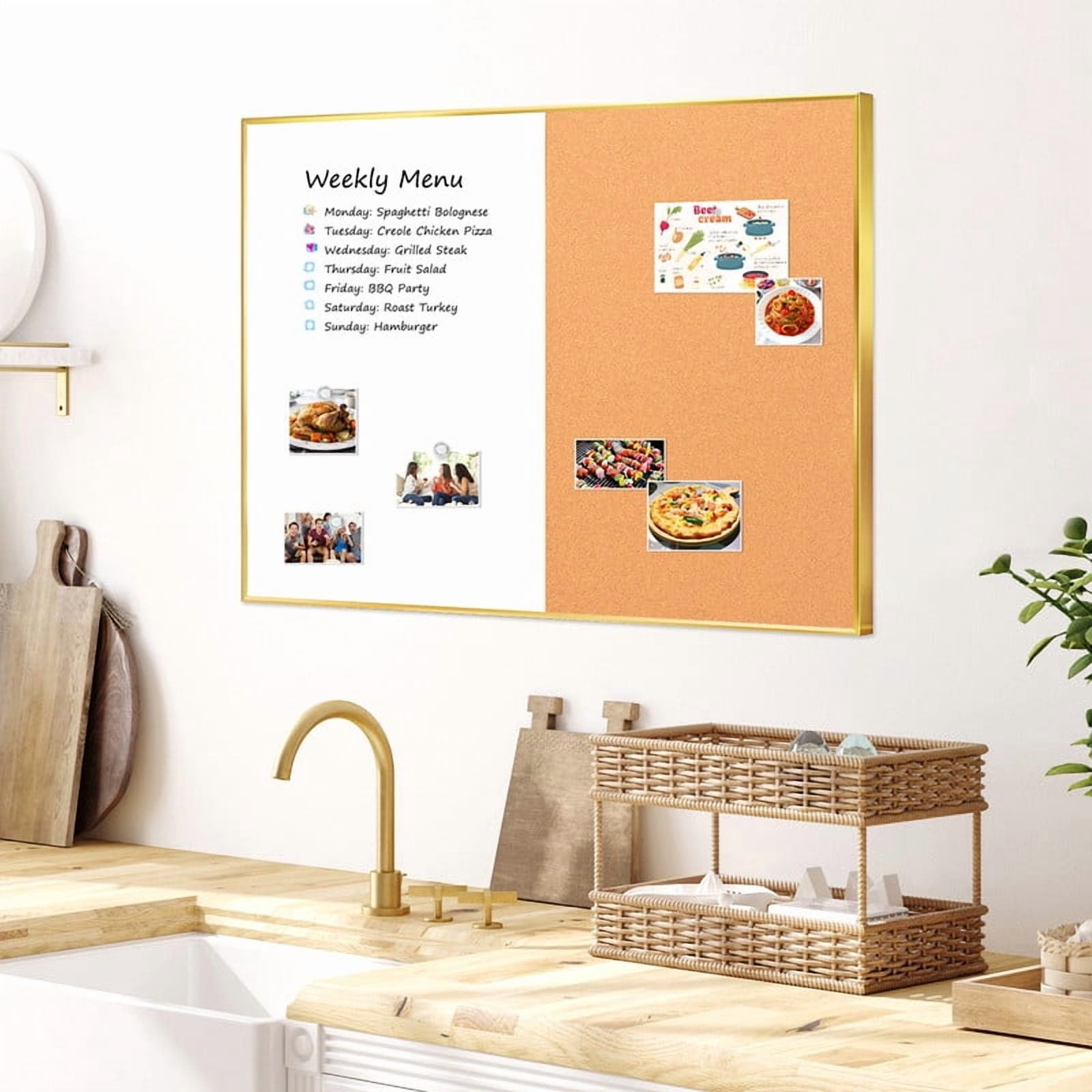 Cork Board Magnetic Dry Erase Board Combo, 36 x 24 Inches Lage Whiteboard and Bulletin Board Combination, Aluminum Frame Vision Board with with 2 Markers, 6 Magnets, Eraser and Push Pins