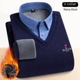 thumbnail image 4 of Suéter de lana de invierno para hombre, de dos piezas, grueso, sin costuras, con cuello de camisa, jersey de lana, cálido, de punto, 4 of 5