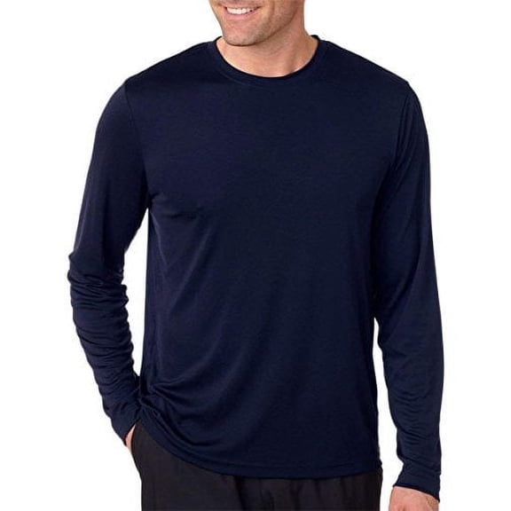 Hanes Men’s 4 oz Cool Dri Long Sleeve Performance T-Shirt (Pack of 2) (1 Graphite / 1 Navy)