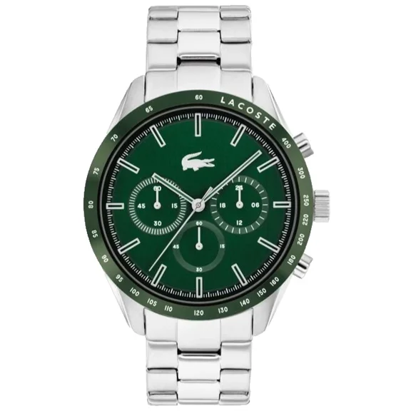 Lacoste Boston 2011080 Chronograph Green Dial Silver Breacelet 42MM Mens Watch