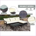 thumbnail image 4 of Patio 3 Piece Modern Outdoor Rattan Sectional Conversation Set with Beige Cushions & Tempered Glass Table | Tan Brown | Rattan, 4 of 26