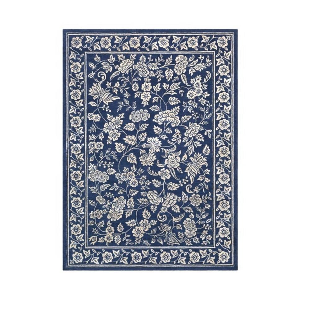 8’ x 11' Victorian Delight Navy Blue and Cream Hand Tufted Wool Area