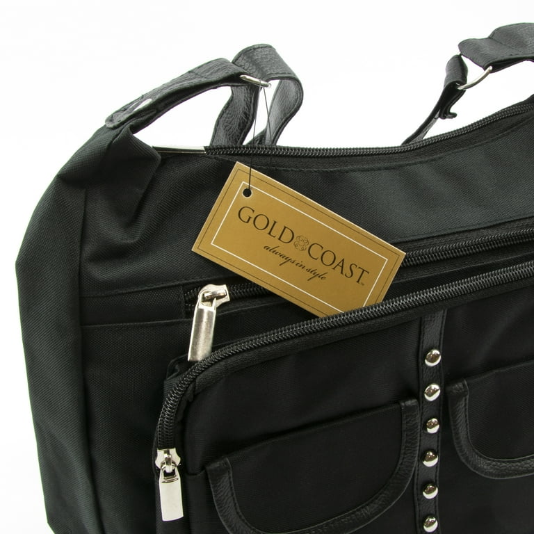 Gold Coast Women s Studded Multi Compartment Crossbody Bag in Black