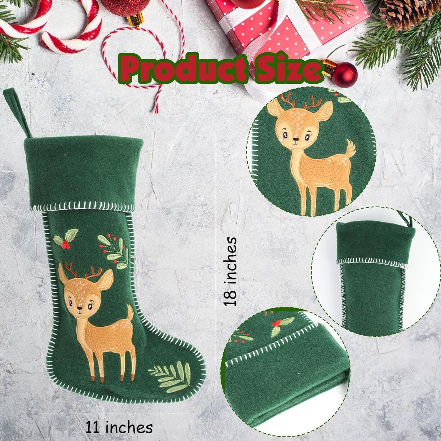 4pcs Woodland Animal Christmas Stockings, 18 Inches Woodland Animal Fox Hedgehog Elk Raccoon Christmas Stocking Felt Xmas Holiday Stocking for Fireplace Christmas Holiday Party Decor Gift
