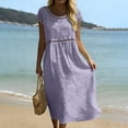 thumbnail image 3 of YuXingFu Womens 100% Cotton Dresses Maxi Crew Neck Plus Size Womens Dress Short Sleeve Solid Color Long Casual Summer Purple XXL, 3 of 9