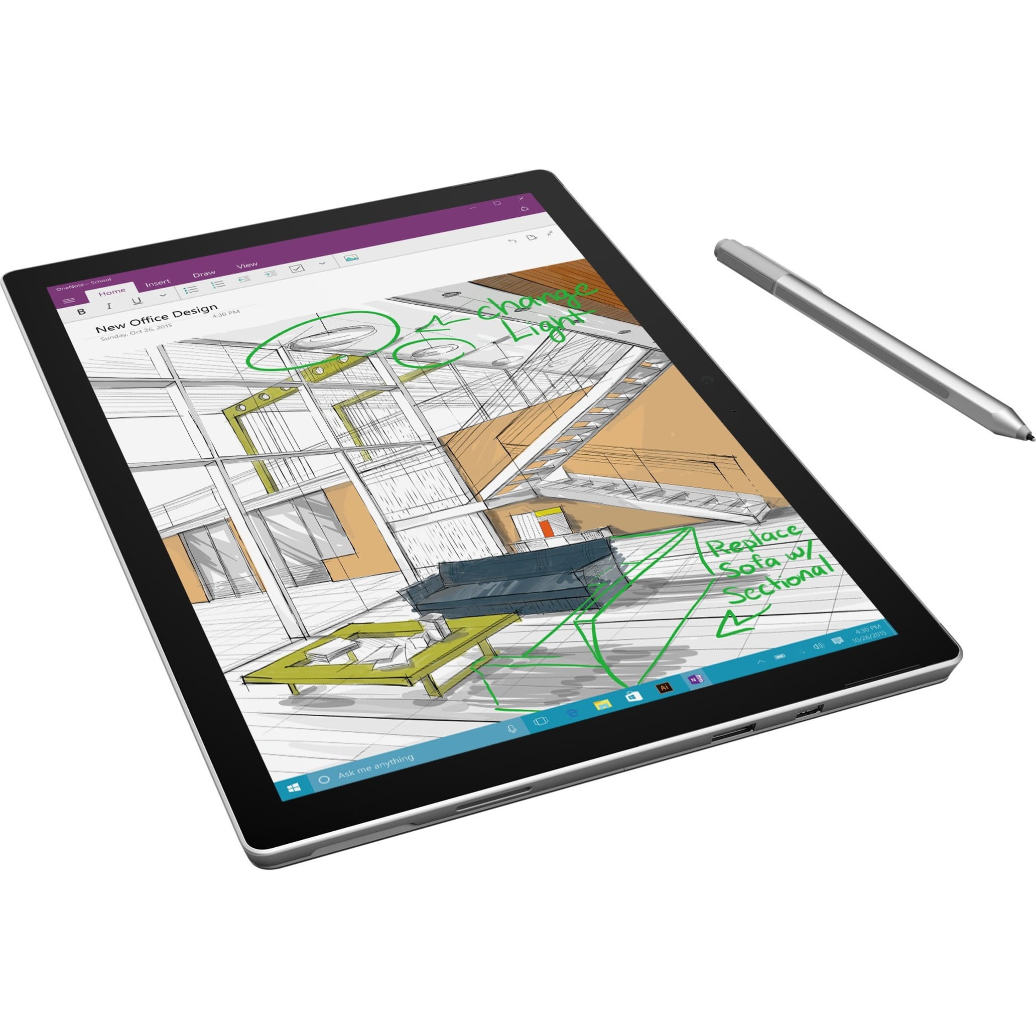 Microsoft Surface Pro 4 Tablet, 12.3", Core i7 Dual-core (2 Core) 2.20 GHz, 16 GB RAM, 512 GB SSD, Windows 10 Pro, Silver