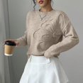 thumbnail image 3 of Women's 3D Floral Applique Crew Neck Sweater Long Sleeve Drop Shoulder Pullover Elegant Knit Top, 3 of 8