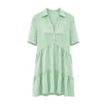 thumbnail image 7 of Guieoi Summer Dresses for Women Plus Size Casual Striped Cotton-Linen Collared Short-Sleeve Button-Down Midi Dress Green XL, 7 of 7