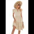 thumbnail image 3 of Vestido de Verano para Mujer, Cuello en V, Mangas con Volantes, Midi, Color Albaricoque S, 3 of 6