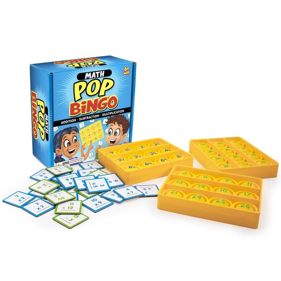 Junior Learning: Math Pop Bingo - Numbers Bubble Grid & Tile Game, Addition-Subtraction-Multiplication, Giant Problem-Solving Silicone Boards, Kids 6 