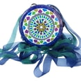 thumbnail image 4 of Pandereta de mano de 6'' con campanas de metal y cinta de seda Azul, 4 of 9