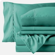 Bare Home 6 Piece Microfiber Bed Sheet Set with 4 Pillowcases, King, Turquoise