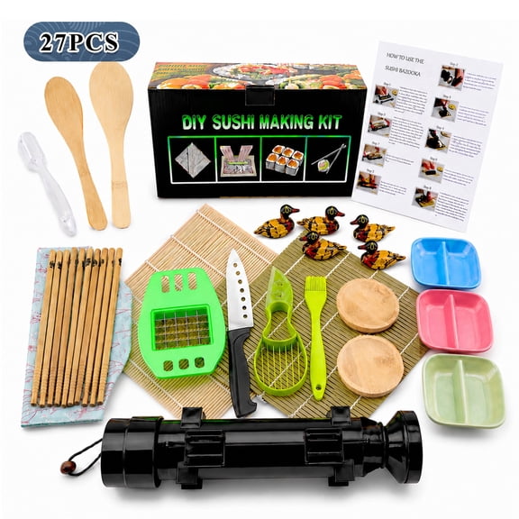 Punada 27 Pack Sushi Making Kit, DIY Sushi Tools with Sushi Bazooka Roller, Bamboo Sushi Rolling Mats for Home Beginners