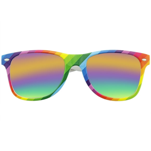 Emblem Eyewear - Festival de Fête Rétro des Années 80 à Rebord Cornu Rainbow A Reflété Sunglasses