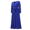 thumbnail image 5 of AKAFMK Dresses for Women 2024 Casual Slim Pleated Belted Long-Sleeve V-Neck A-Line Solid Color Dress Party Maxi Dresses Blue, 5 of 6