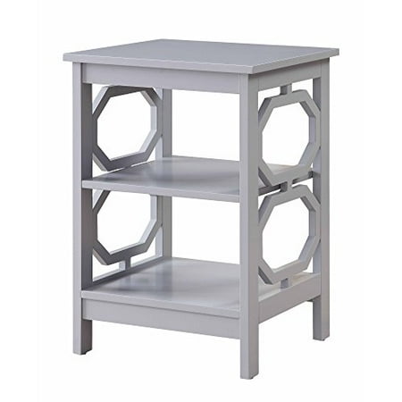 Shelving Side Panel - Modern Wood Accent End Side Table with Geometric Detailing Side Panels and 2 Shelves