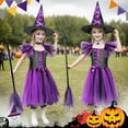 thumbnail image 6 of Witch Costume Kids Girl Witches Dress Princess Outfit Scary Purple Hat Brooms Party Cosplay Carnival Fancy Dress, 6 of 7