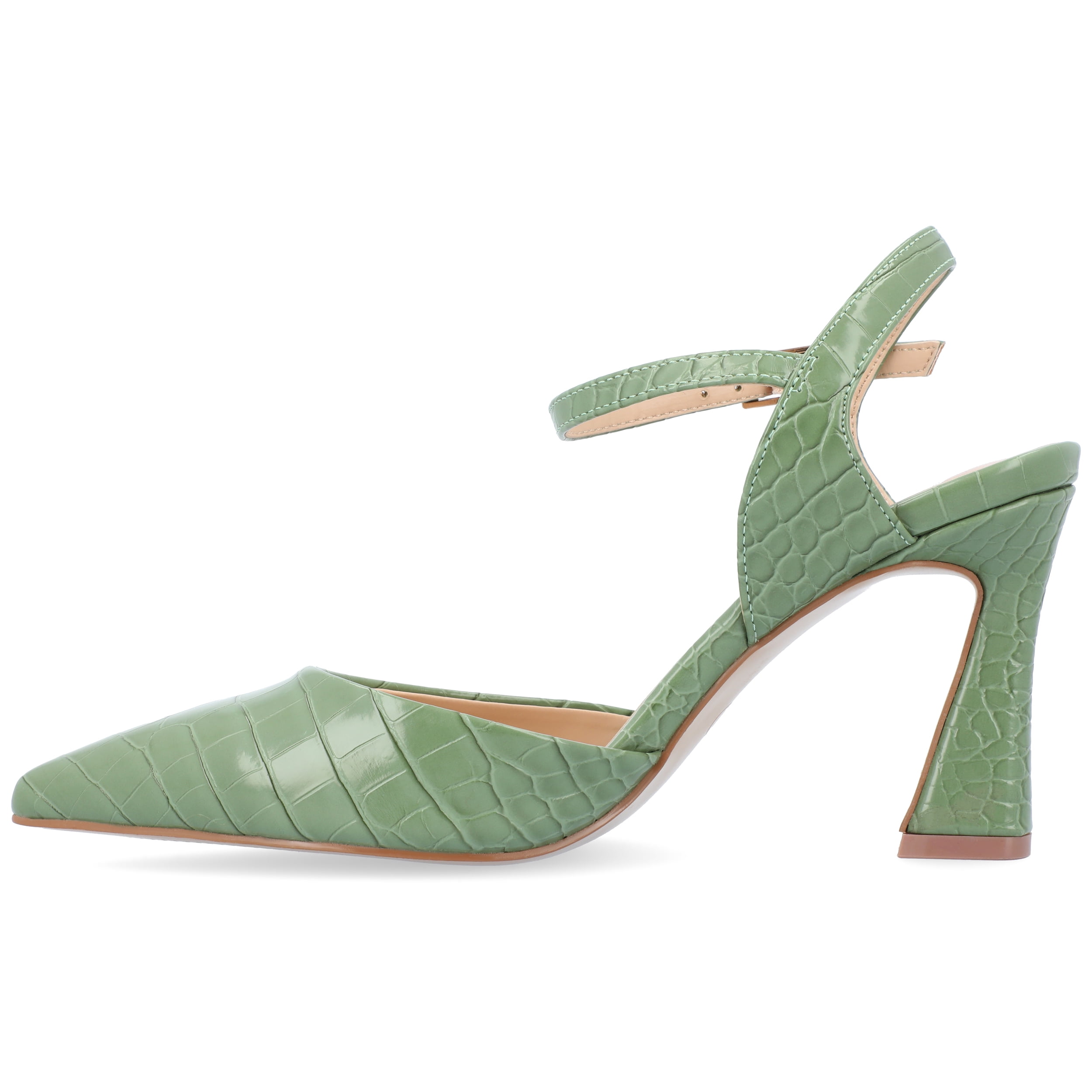Journee Womens Nixey Croco Texture Buckle Pointed Toe Pumps, Widths Available