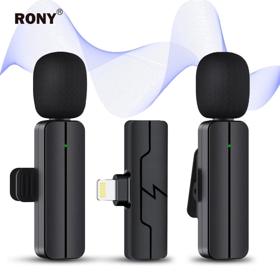 RONY Wireless Lavalier Lapel Microphone Compatible with iPhone iPad - Professional 2 Clip-on Mini Bluetooth Mics for YouTube Interview Livestream Vlog Podcast