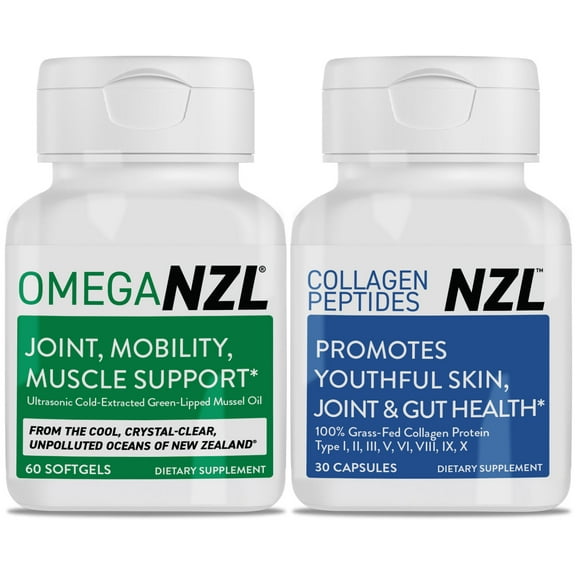 OMEGANZL Omega-3 Natural Joint Relief Supplement Natural Muscle Support, Green-Lipped Mussel Oil Joint Support, No Fishy Aftertaste, 60 Softgels Plus one Bottle of Collagen Peptides 30 Capsules