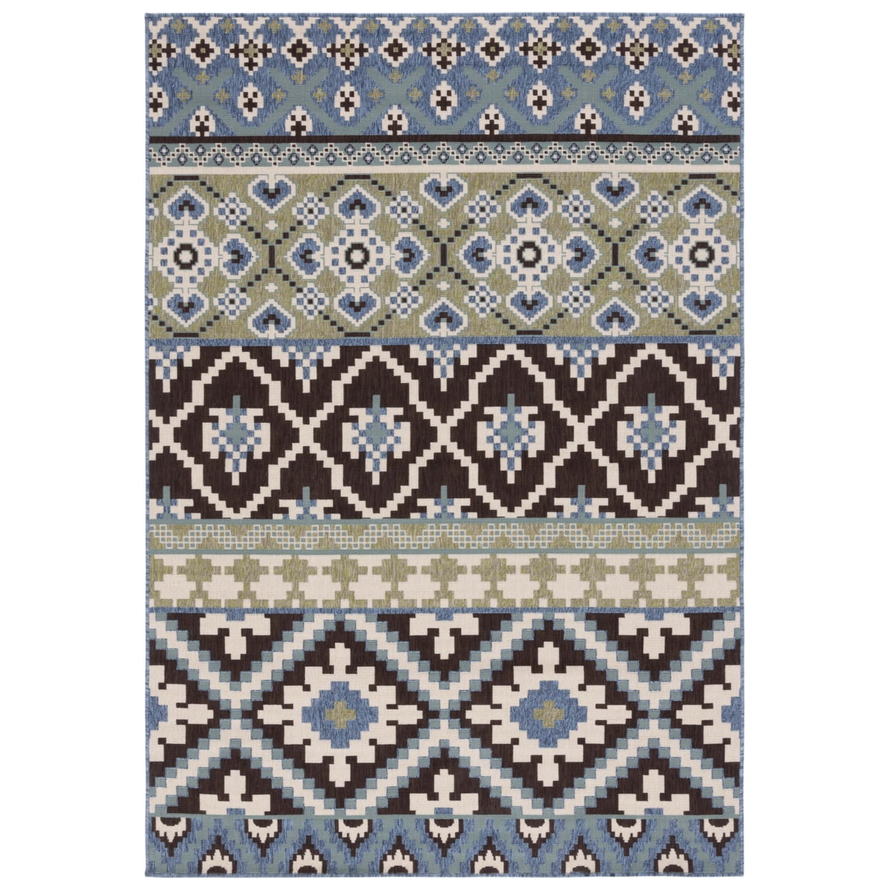 SAFAVIEH Veranda Dogon Geometric Indoor/Outdoor Area Rug, Chocolate/Blue, 5'3" x 5'3" Round