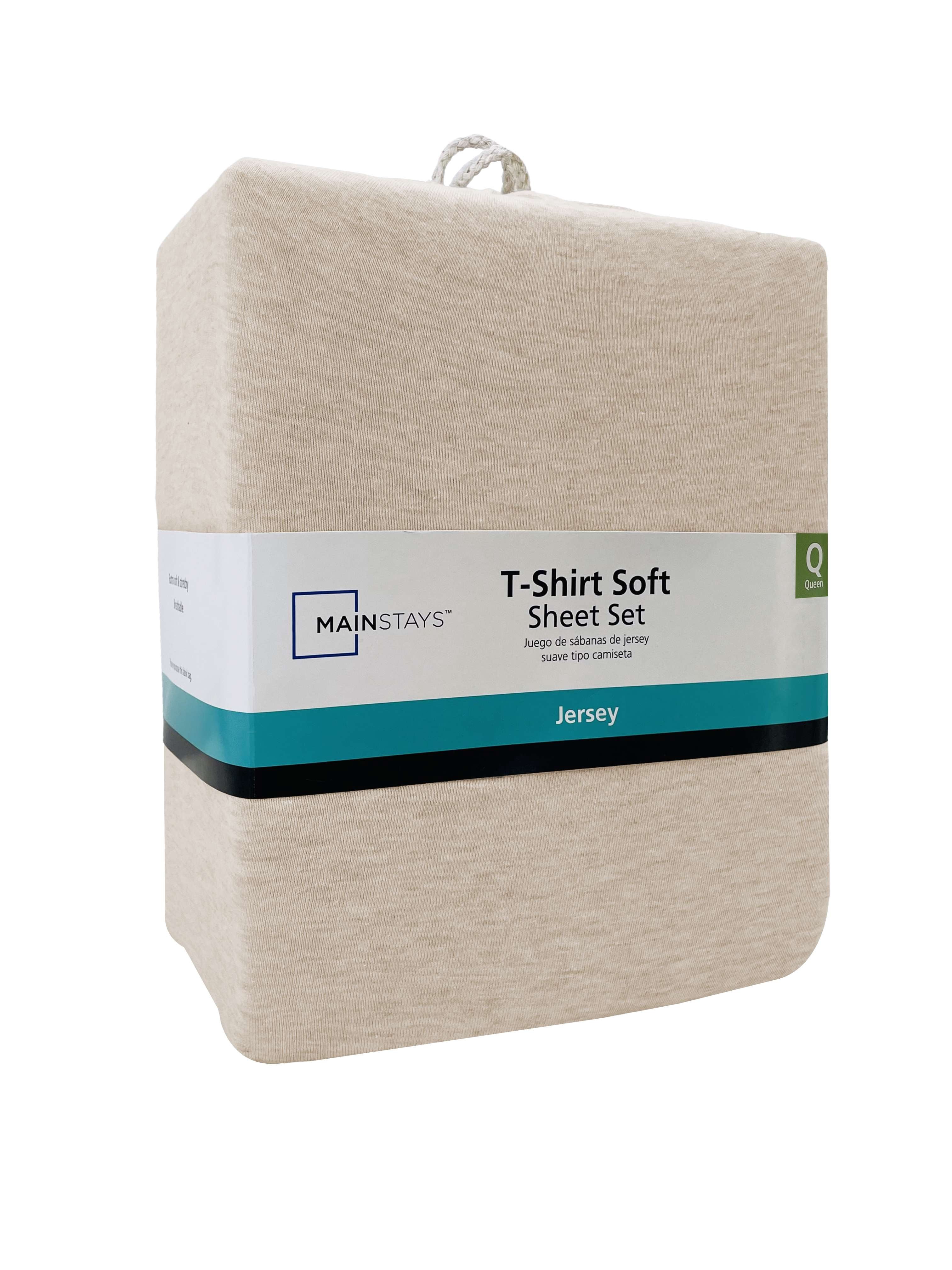 Mainstays Cotton Rich Extra Soft Jersey Bed Sheet Set, Queen, Oatmeal Heather, 4 Pieces