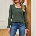 thumbnail image 4 of tarylea Square Neck Shirt for Women Ribbed Ruffled Long Sleeve Shirts Solid Color Loose Pullover Fall Dailywear, 4 of 6