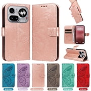 Wallet Case for Nothing Phone 4A Pro Embossed Butterfly with Strap & Stand Pink
