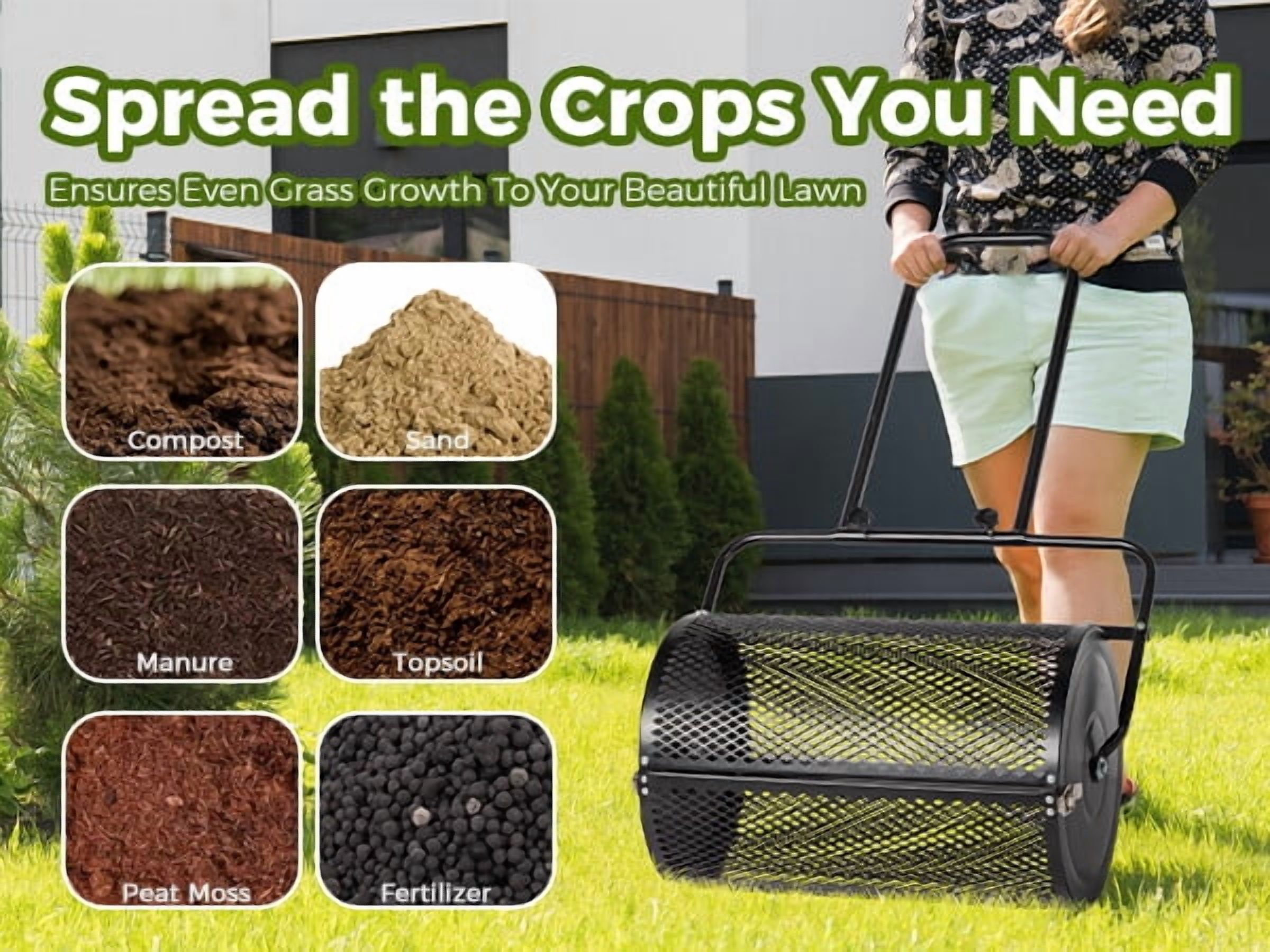 LINJH 24" Compost Spreader Peat Moss Spreader Roller Lawn Spreader Black