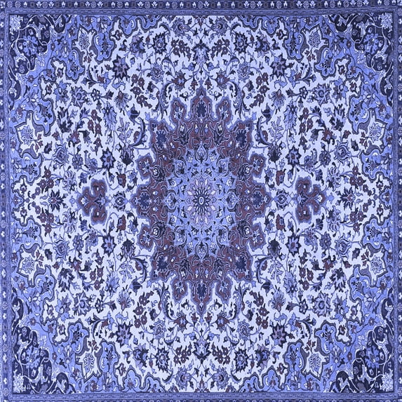 Ahgly Company Machine Washable Indoor Square Medallion Blue Traditional Area Rugs, 6' Square