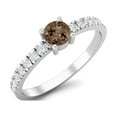 thumbnail image 2 of 0.65 Ctw Rond Fumé Quartz 925 Sterling Silver Solitaire Accents Femmes Bague de Mariage, 2 of 3
