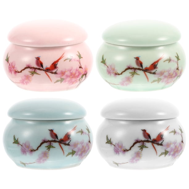 FELTECHELECTR 4 minitarros de cerámica con diseño de flores para almacenar