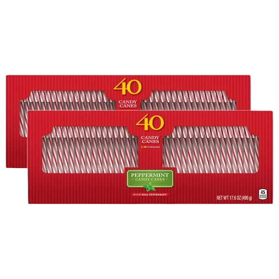 Brach's Bobs Red and White Candy Canes Peppermint, 40 Count Canes, Pack of 2
