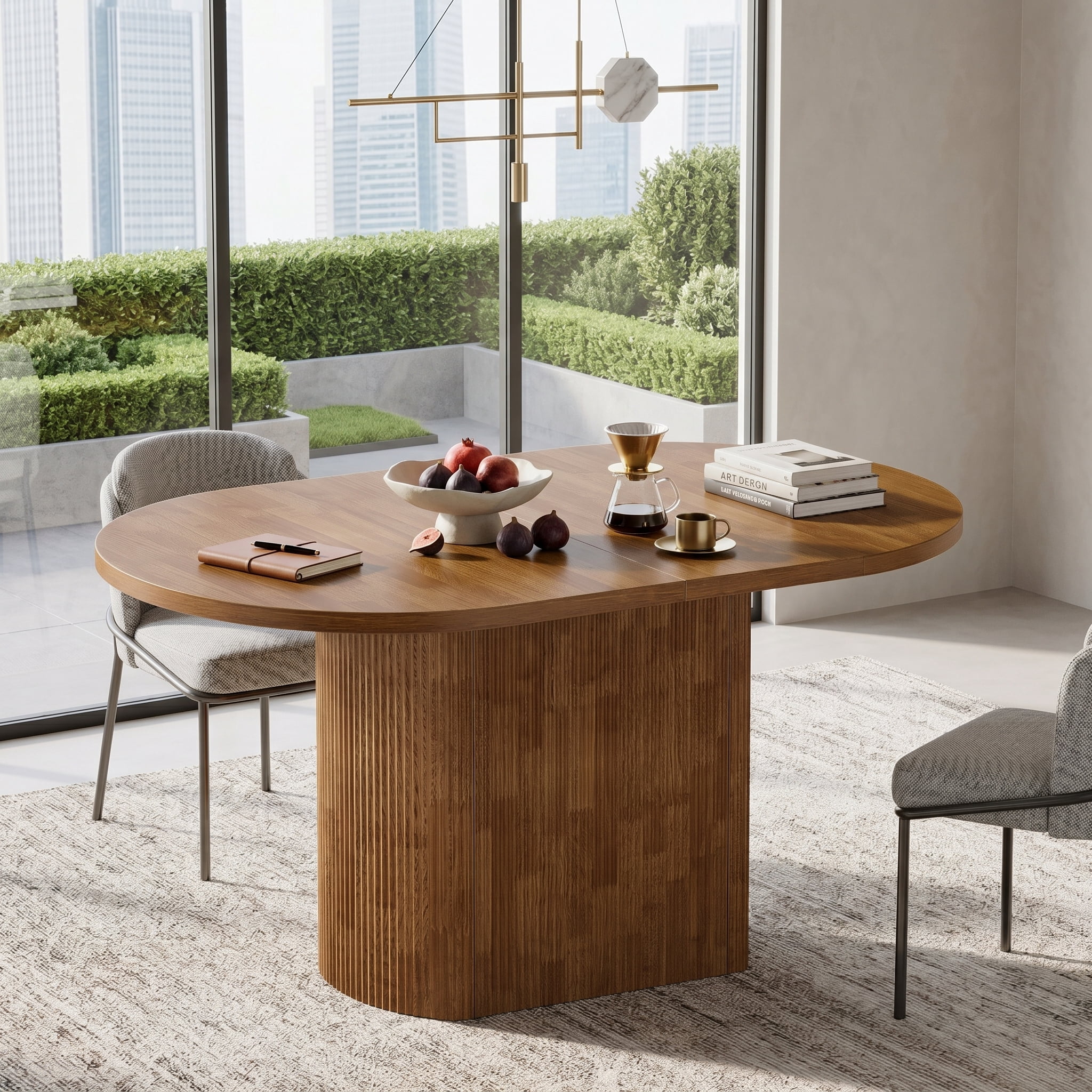 Fnova 47.24" Oval Dining Table, Wooden Kitchen Table for 4, Small Farmhouse Coffee Eating Table for Dining Room, Kitchen, Living Room, Brown