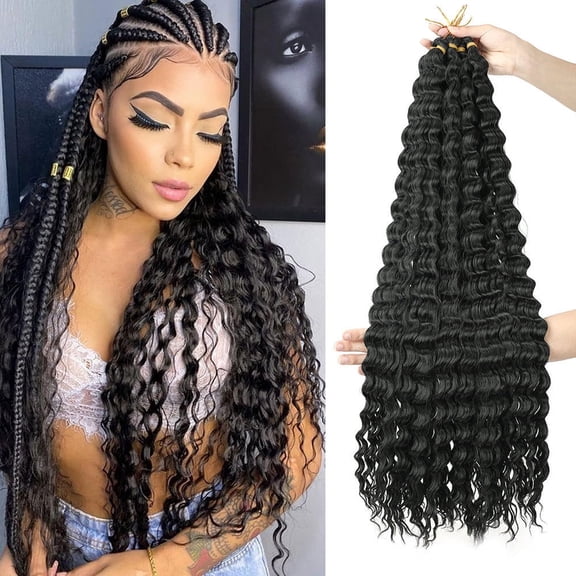 Xiao Hua Synthetic Crochet Wig, 18 inch Black Water Wave Crochet wig, Pre Looped Crochet Wig For Quick Weaving, Bohemian Water Wave Hair Style Wig, 1 Piece