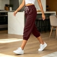 thumbnail image 4 of Women's Jogger Pants Side Pockets Baeitkot Women's Fashion Casual Solid Color Loose Elastic Waist Cropped Jogger Pants Side Pockets Wine XXL, 4 of 8
