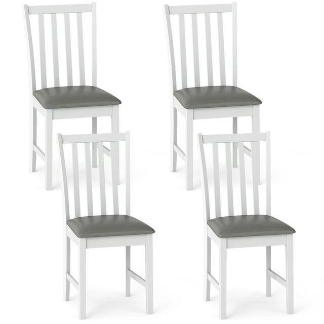 Gymax Wooden Dining Chair Set of 4 w/Rubber Wood Frame & Padded Seat & Curved Back White
