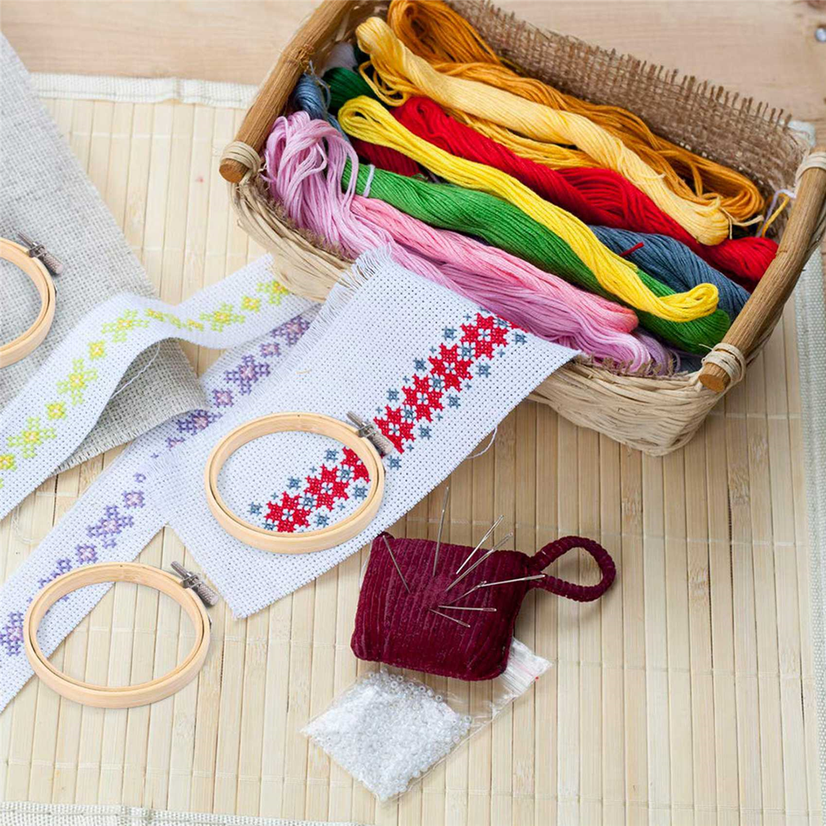 80 Pieces 3 Inch Bamboo Embroidery Hoops Round Wooden Circle Hoop Round Ring for Art Craft Handy Sewing