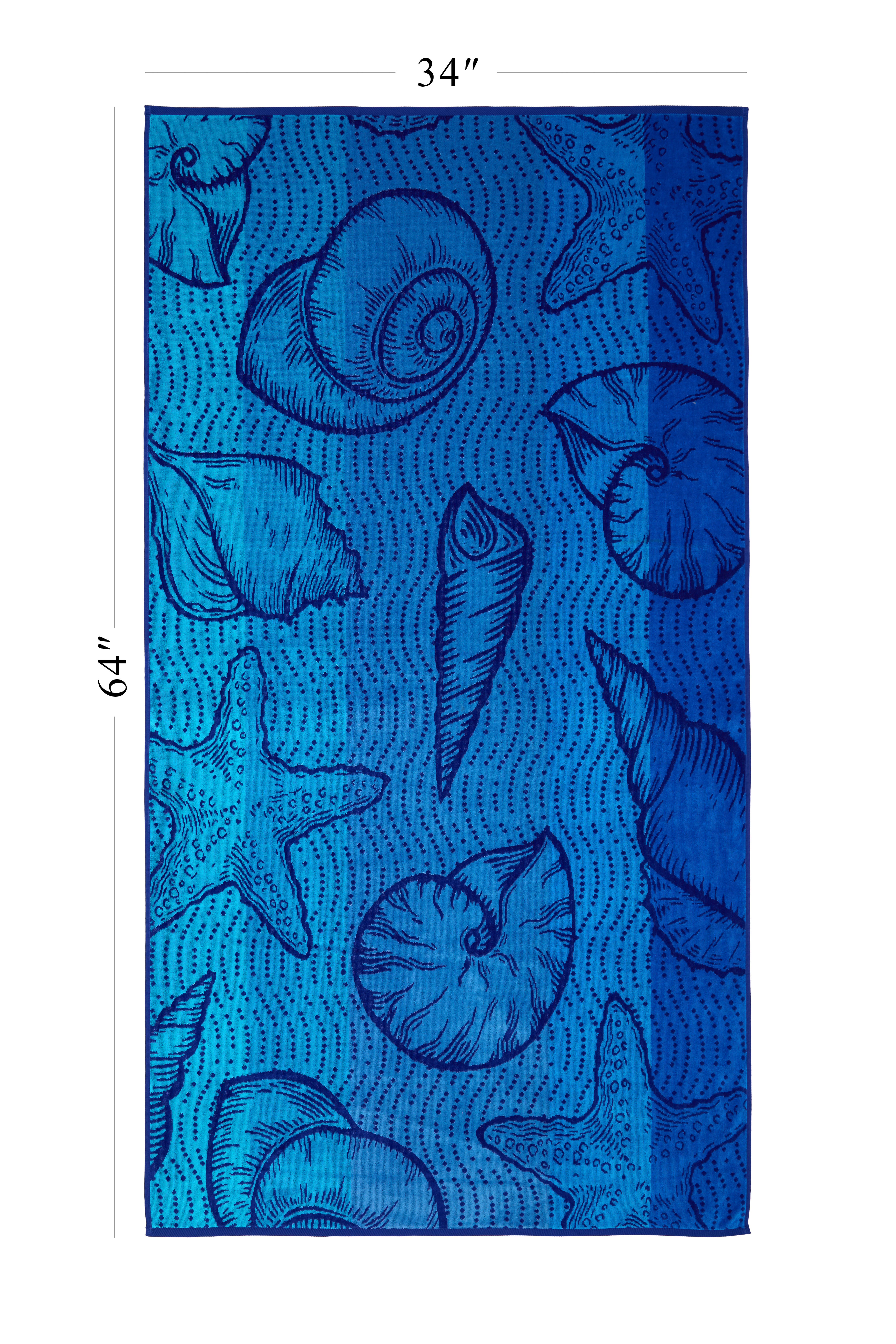 Ozdilek 34x64 Beach Towel - 100% Turkish Cotton, Luxury Soft Velour, Quick Dry, Absorbent, Fade-Resistant, Oversized Pool & Spa Towel,  Sea Shell Design, Eco-Friendly (Ocean Serenity)