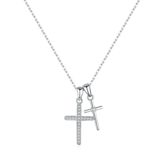 HESHPAWS 925 Sterling Silver 2 Pcs Cross Pendant Necklaces , for Women Cross Pendant Necklace High Jewelry (with Gift Box)