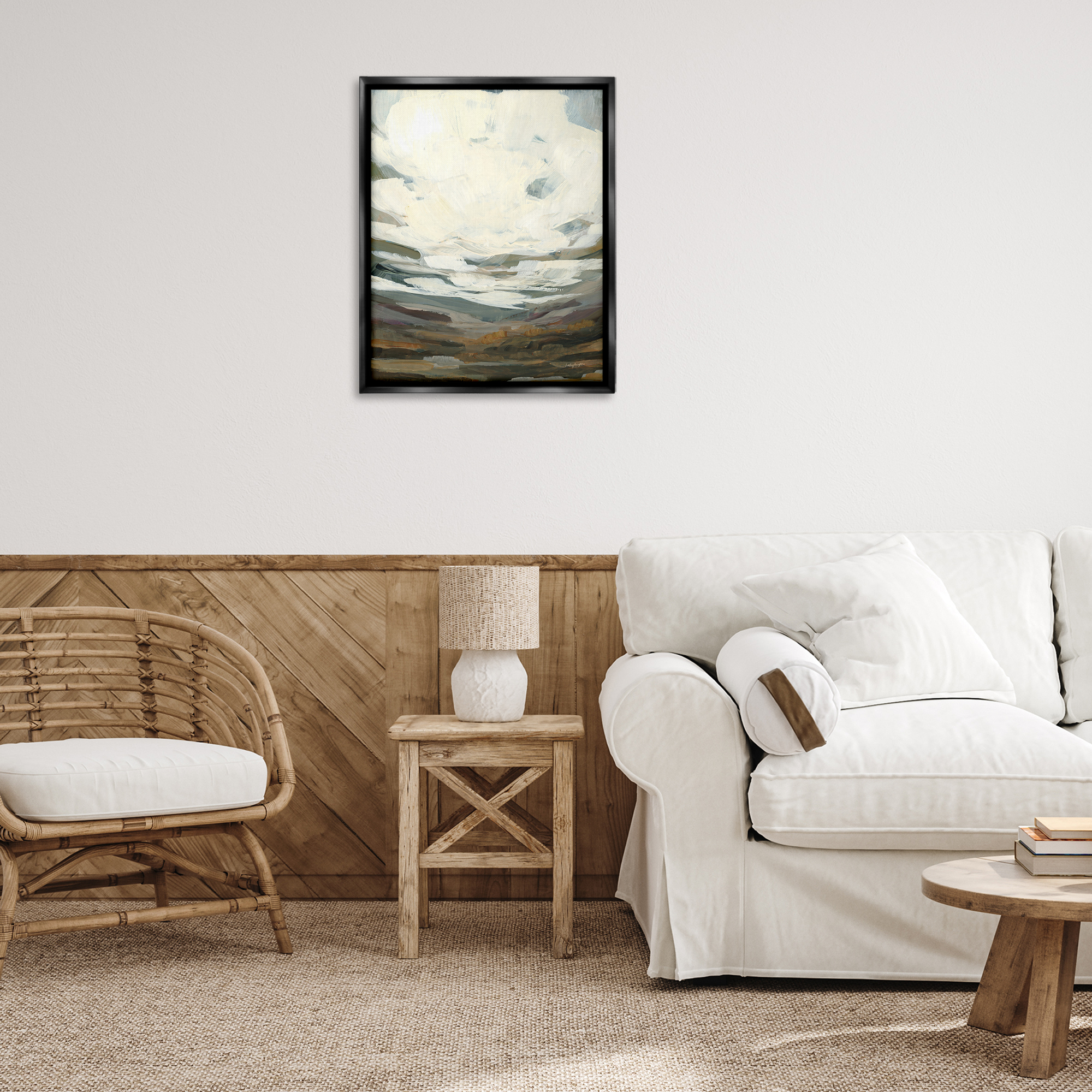 Stupell Industries Cloudy Abstract View Landscape Painting Black Floater Framed Art Print Wall Art, 25 x 31