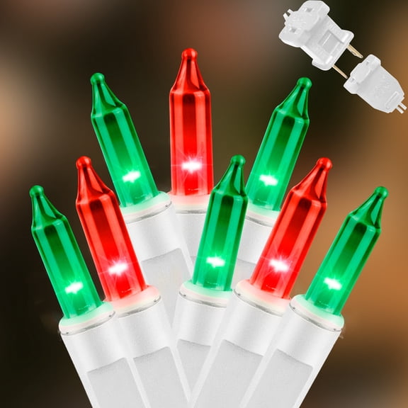 LAMPHOME 100 Red & Green Christmas String Lights, 20Ft White Wire Mini Bulbs, for Indoor Outdoor Xmas Tree, Halloween, Valentine and Wedding Decor