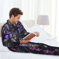 thumbnail image 6 of Yiaed Purple-Eyed Floral Leopard Print Men’s Pajamas Set - Long Sleeve Button Down Sleep Shirt and Pajama Bottoms Sleepwear Set Mens Pjs Sets Men's Pajama Bottoms-Medium, 6 of 7