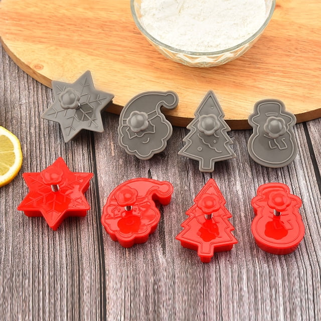 Juego de moldes para galletas navideñas de 4 piezas de plástico rojo gris para pasteles de pastel de repostería para galletas caseras navideñas moldes de tartas de 6,5x5,6x5cm accesorios para
