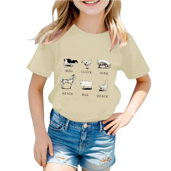 Hihipz Toddler Boys Tee Cartoon Farm Animal Print Short Sleeve Crewneck Lightweight Soft Casual Graphic T-Shirt