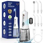 Water Dental Flosser for Teeth Pick, 5 Oral Irrigate Modes 6 Jet Tips, LCD Display Cordless Water Flosser, Rechargeable Travel Electric Water Flossers IPX7 Waterproof for Teeth Cleaning Gadgets,350ML