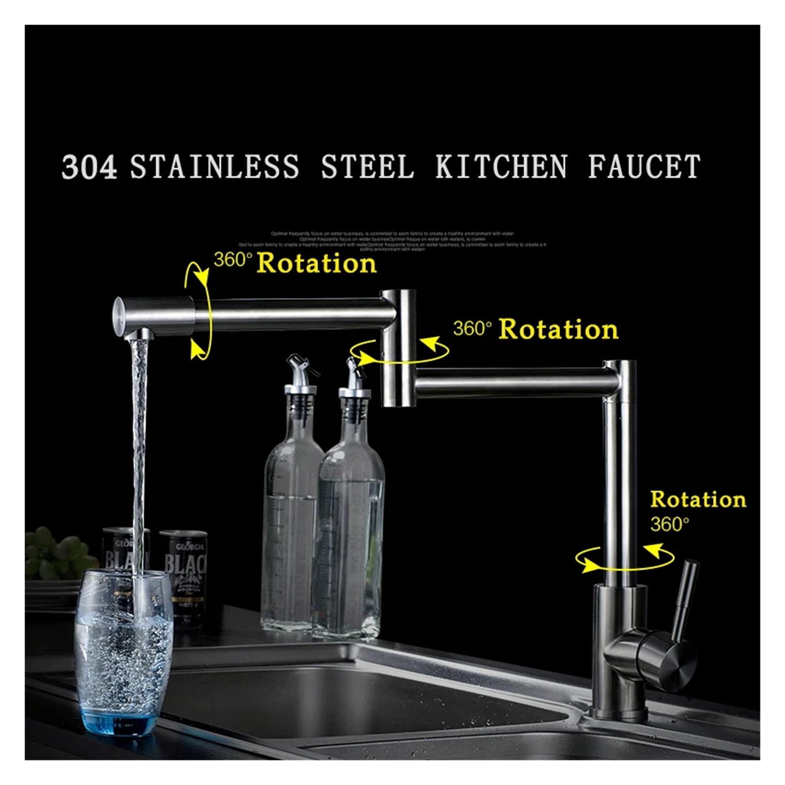 304 Stainless Steel Lead-free Folding Kitchen Faucet,Mixer 360 Degree Swivel Single Handle Nickel Kitchen Sink Basin Taps ,Versatile Features